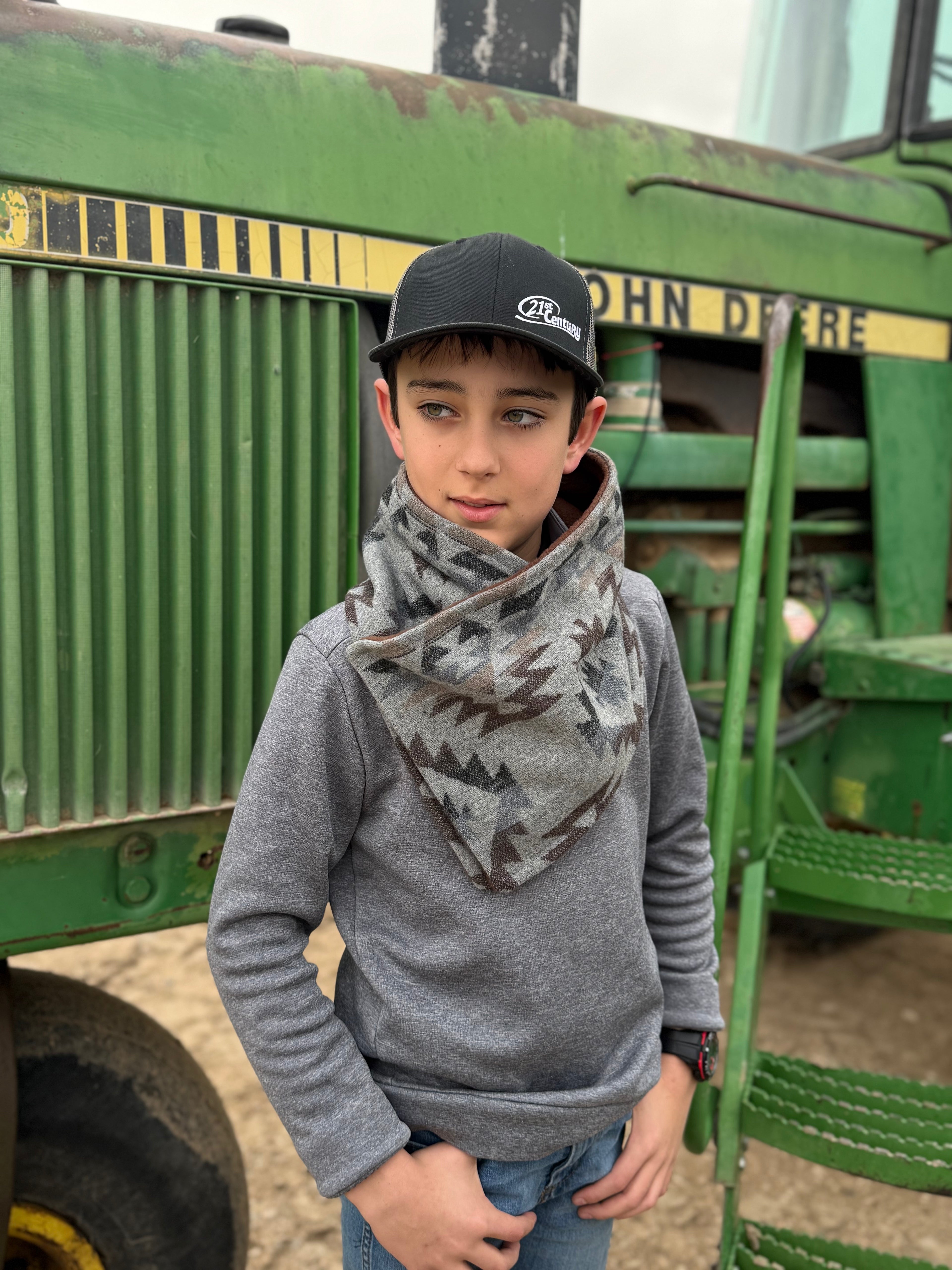 Gray Southwest Print Cowl Scarf