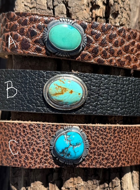 Turquoise Leather Snap Cuffs