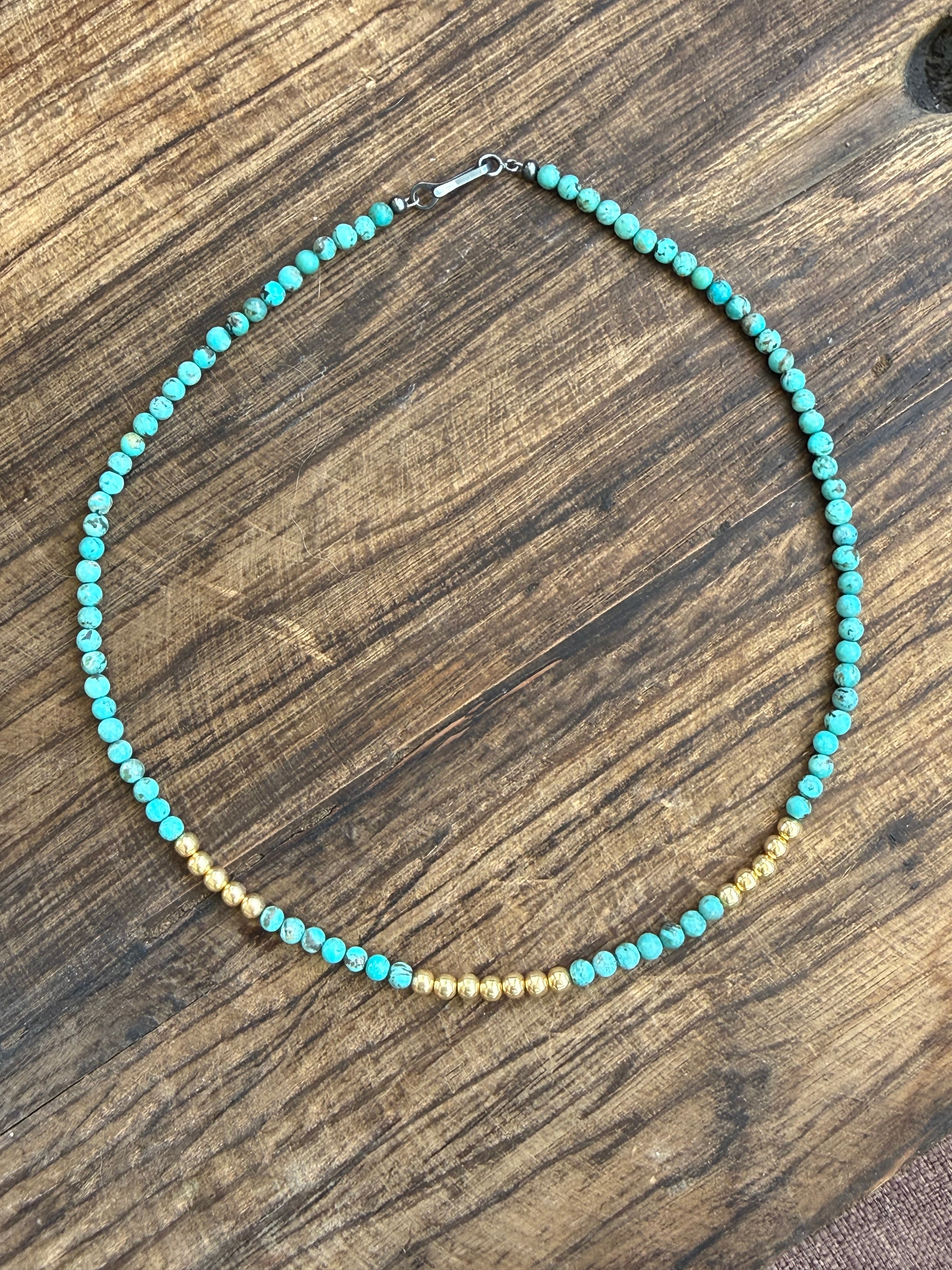 16" Turquoise and Gold Beads