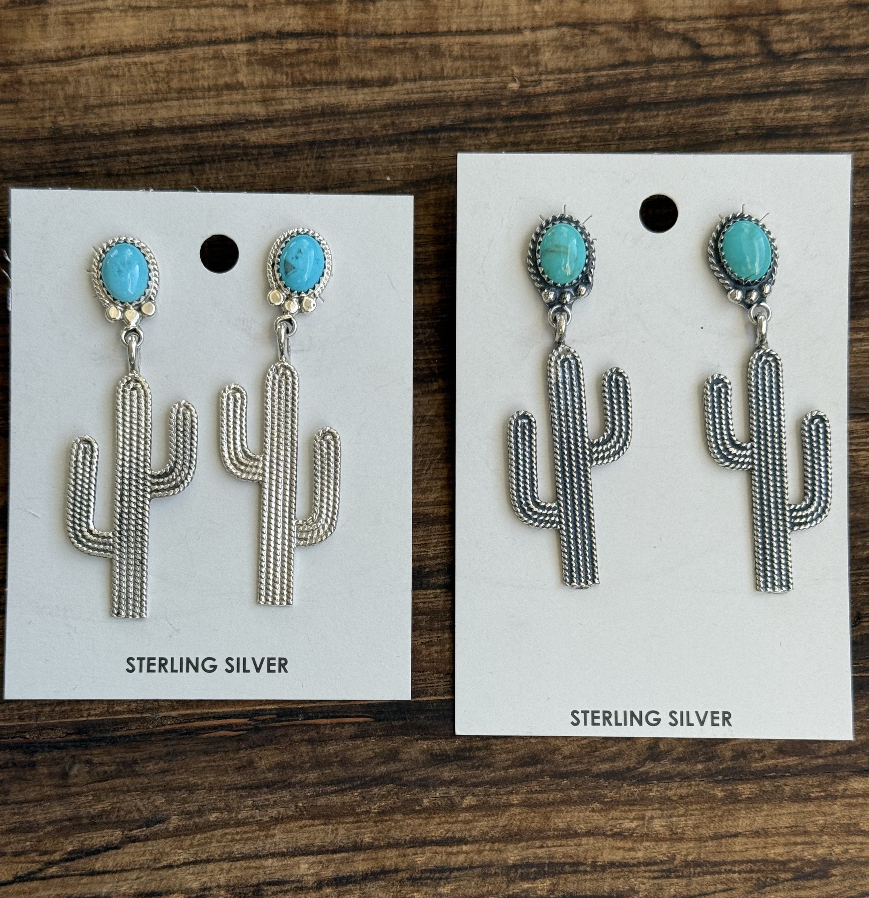 Turquoise and Sterling Cactus Earrings