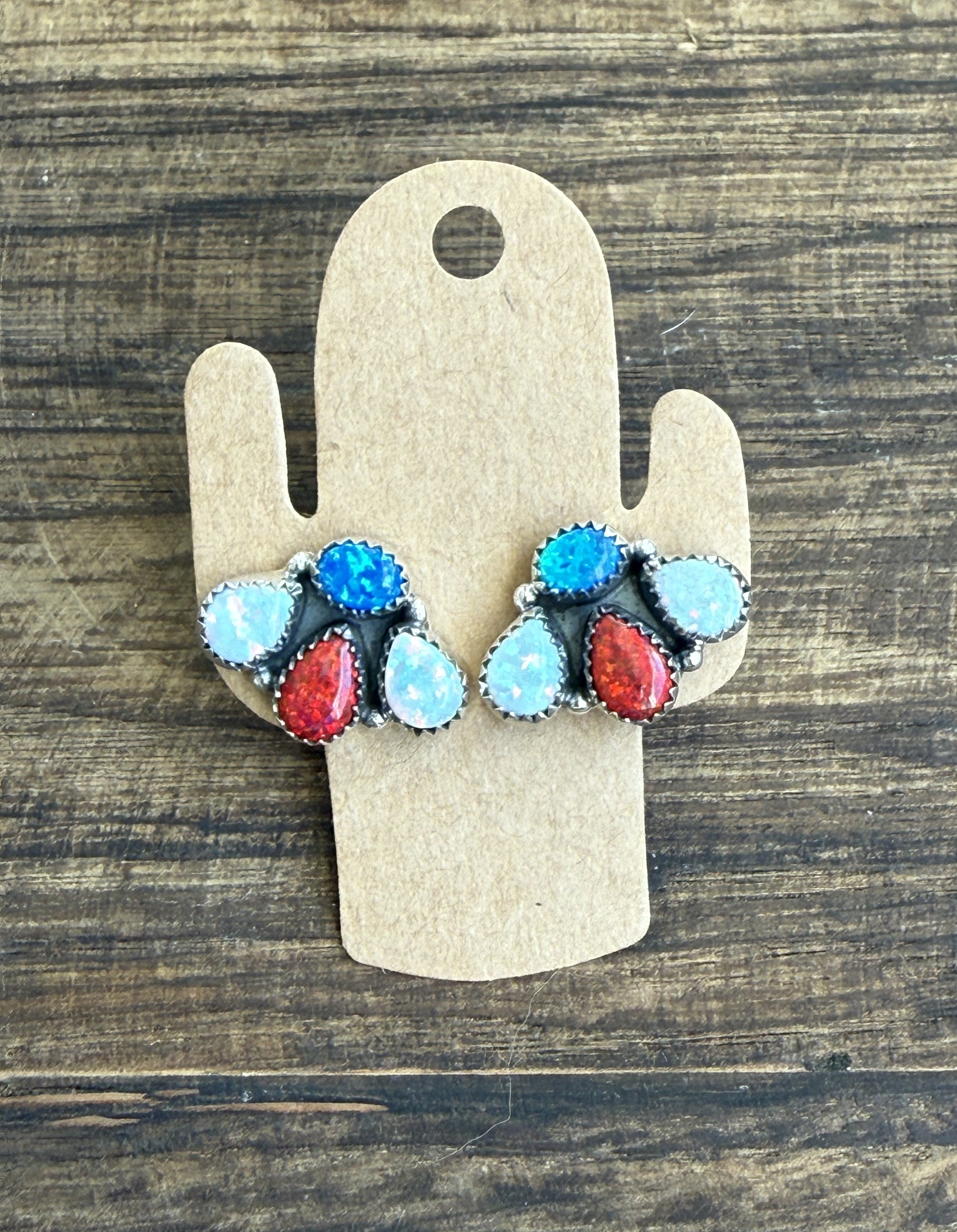 Red, White and Blue Opal Studs