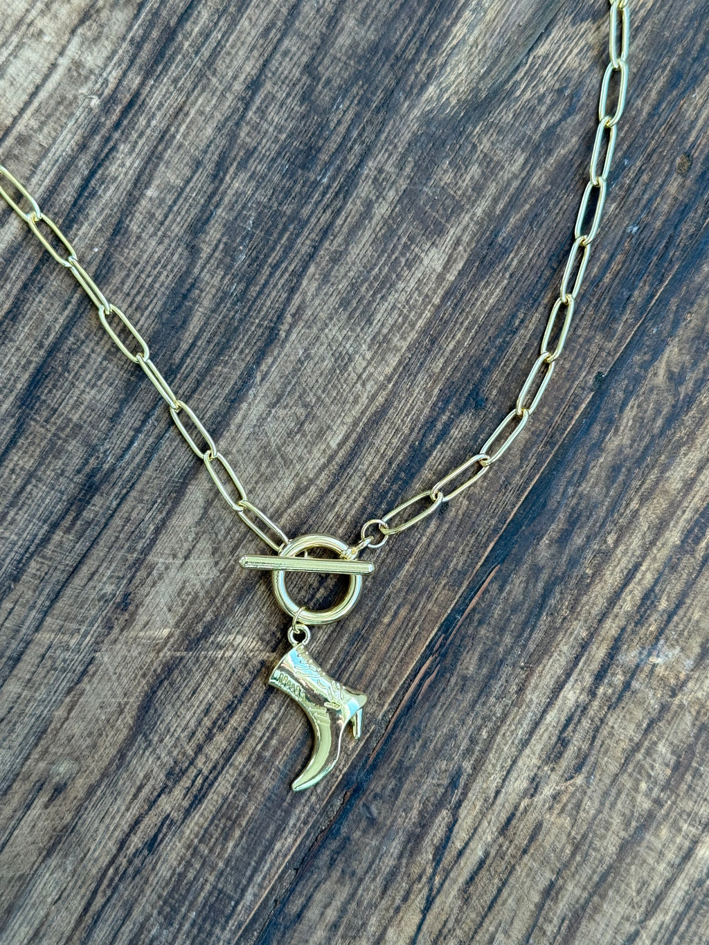 Gold Plated Cowboy Boot Necklace