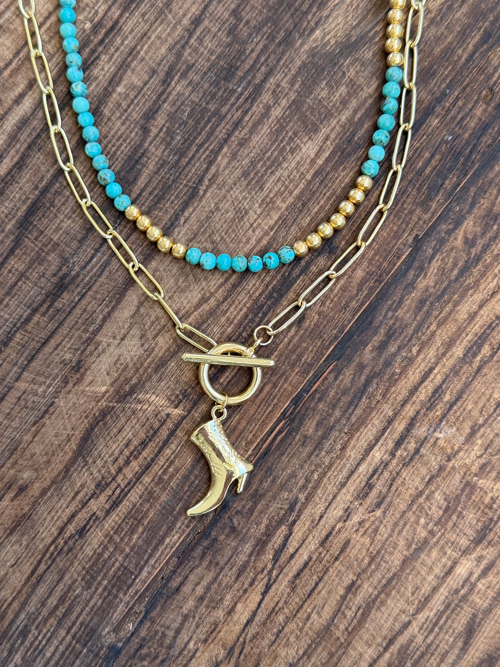 Gold Plated Cowboy Boot Necklace