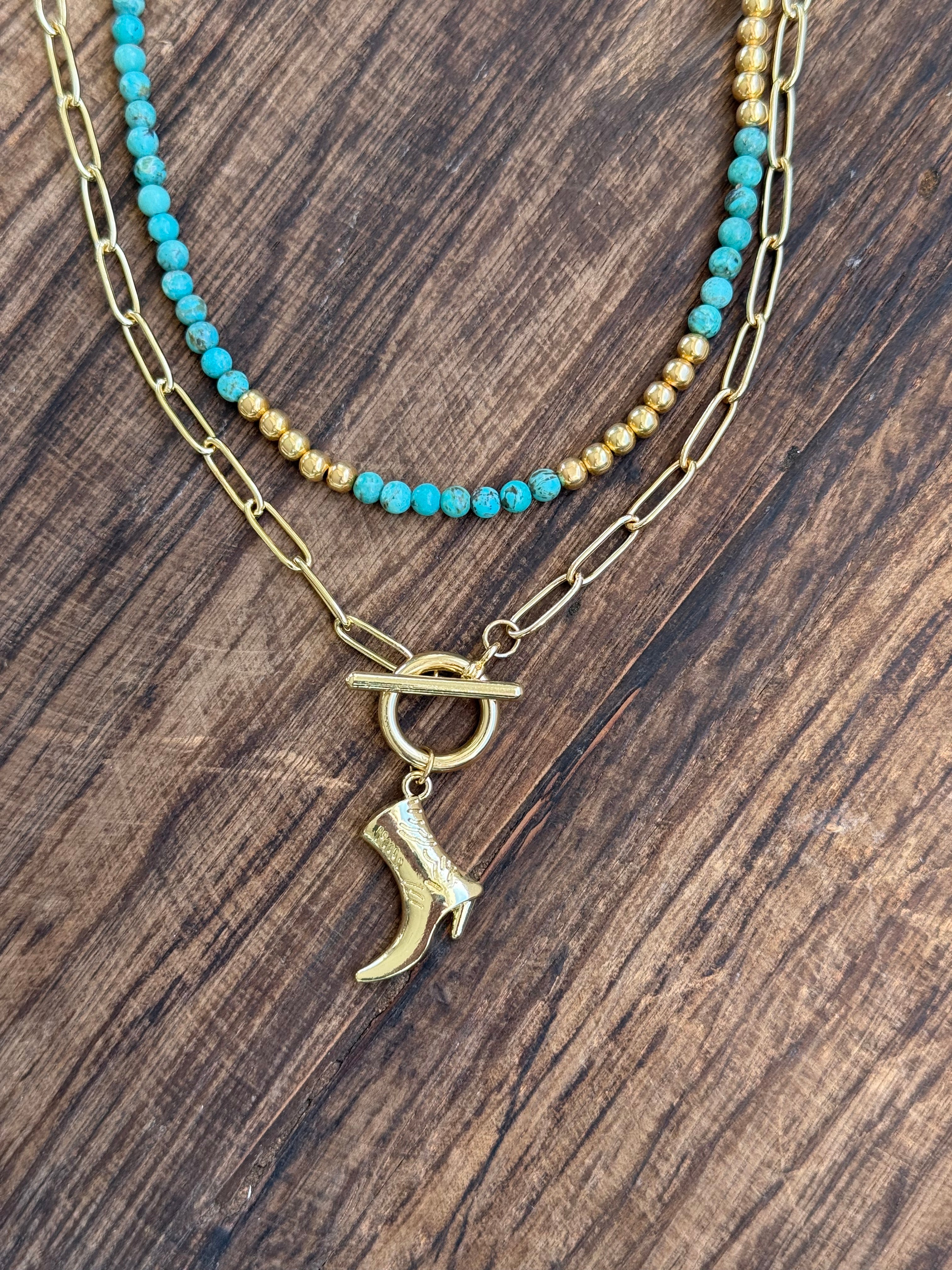 Gold Plated Cowboy Boot Necklace