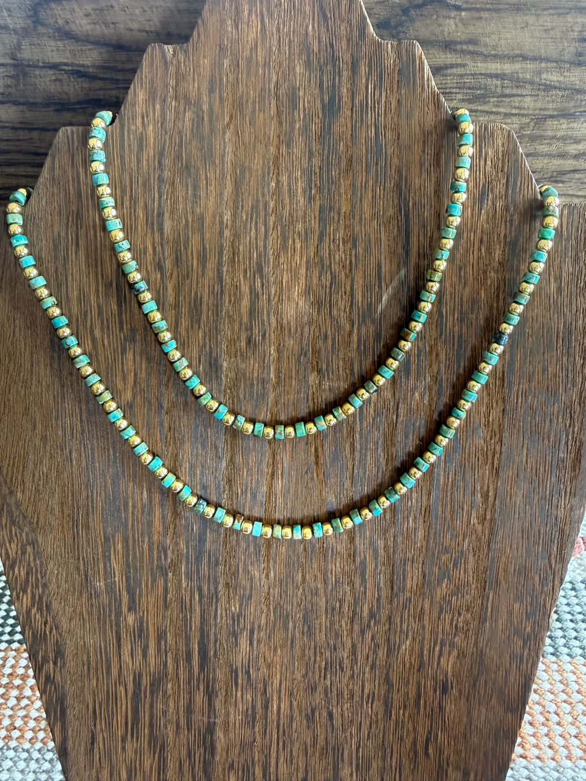 Turquoise and Gold Bead 16”